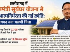 छत्तीसगढ़ में प्रधानमंत्री सूर्यघर योजना से ऊर्जा आत्मनिर्भरता की नई क्रांतिः रायगढ़ बना अग्रणी जिला